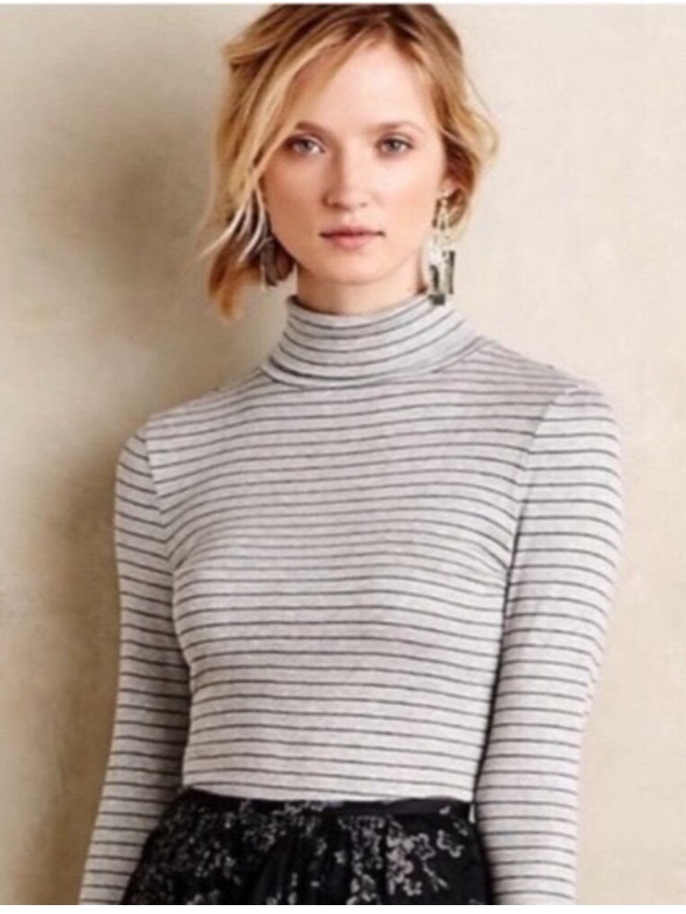 Anthropologie/Postmatk Gray Striped Turtleneck Top